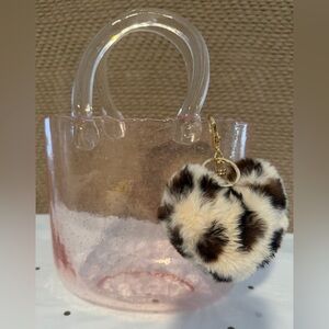 Soft and Fluffy Beige Leopard Heart Keychain / Handbag Charm NWOT